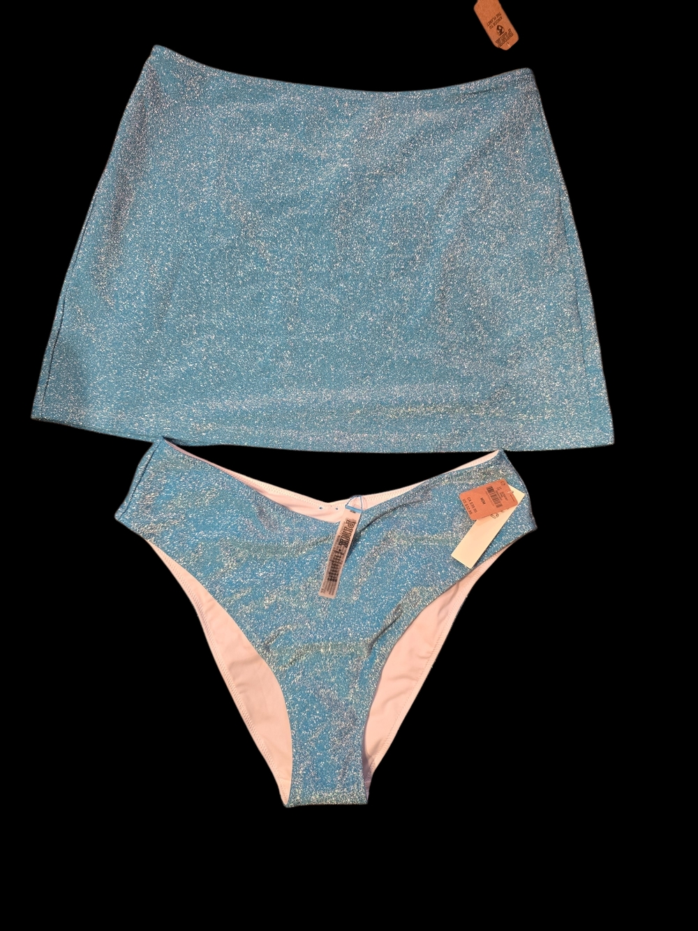 PINK Victoria's Secret Sparkle Light Blue Bikini Bottom & Skirt Set